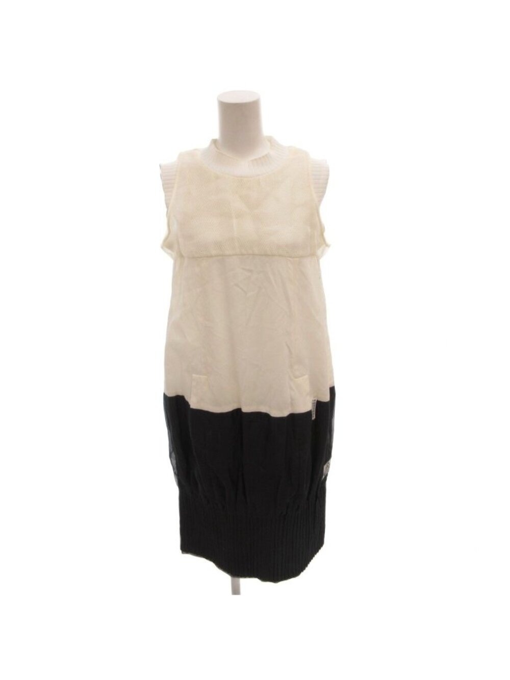 Moncler Dress Sleeveless Long Mock Neck Pleated Navy White 1
